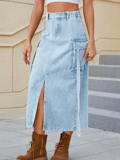 That's Bae Slit Pocketed High Waist Denim Skirt