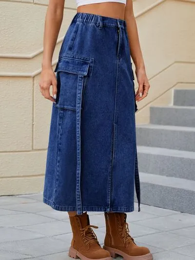 That's Bae Slit Pocketed High Waist Denim Skirt