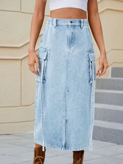 That's Bae Slit Pocketed High Waist Denim Skirt