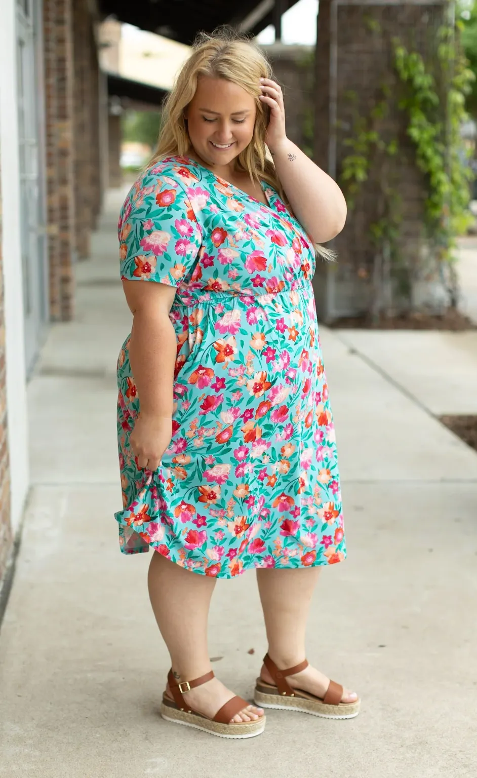 Tinley Dress - Aqua and Pink Floral