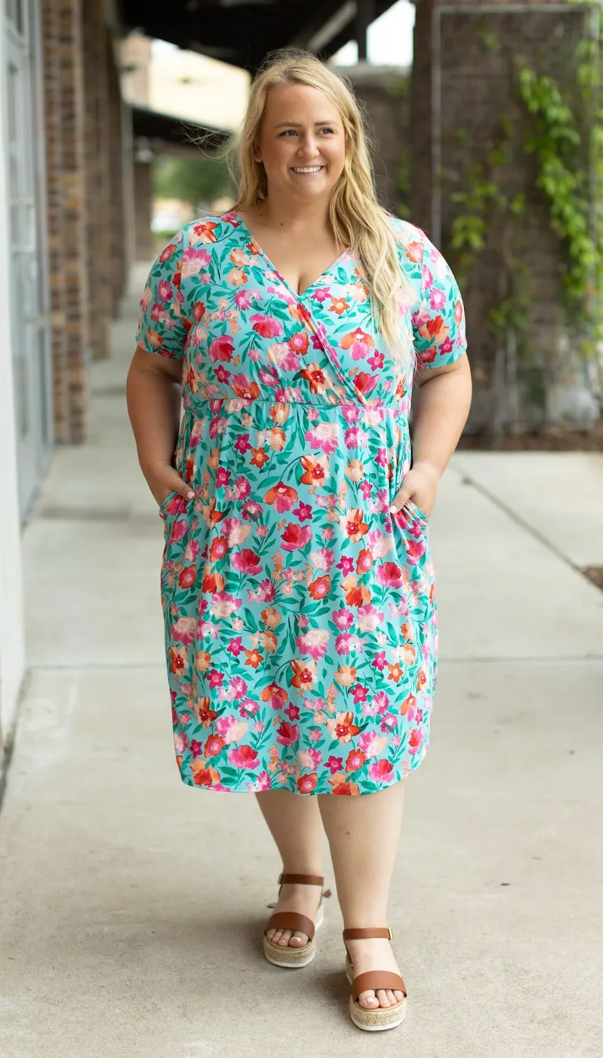 Tinley Dress - Aqua and Pink Floral