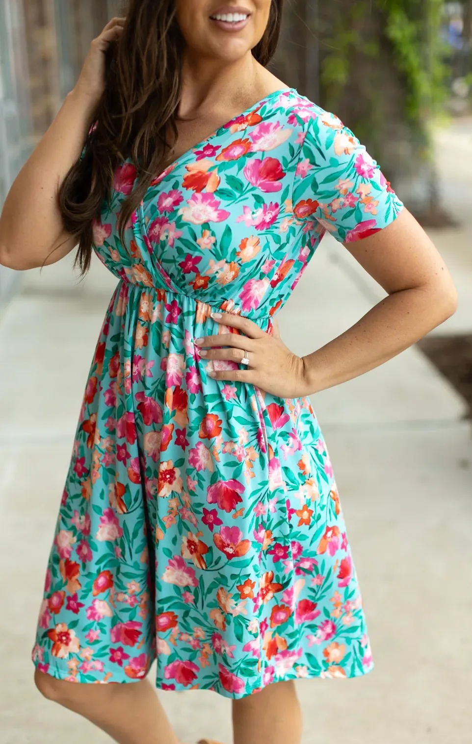 Tinley Dress - Aqua and Pink Floral