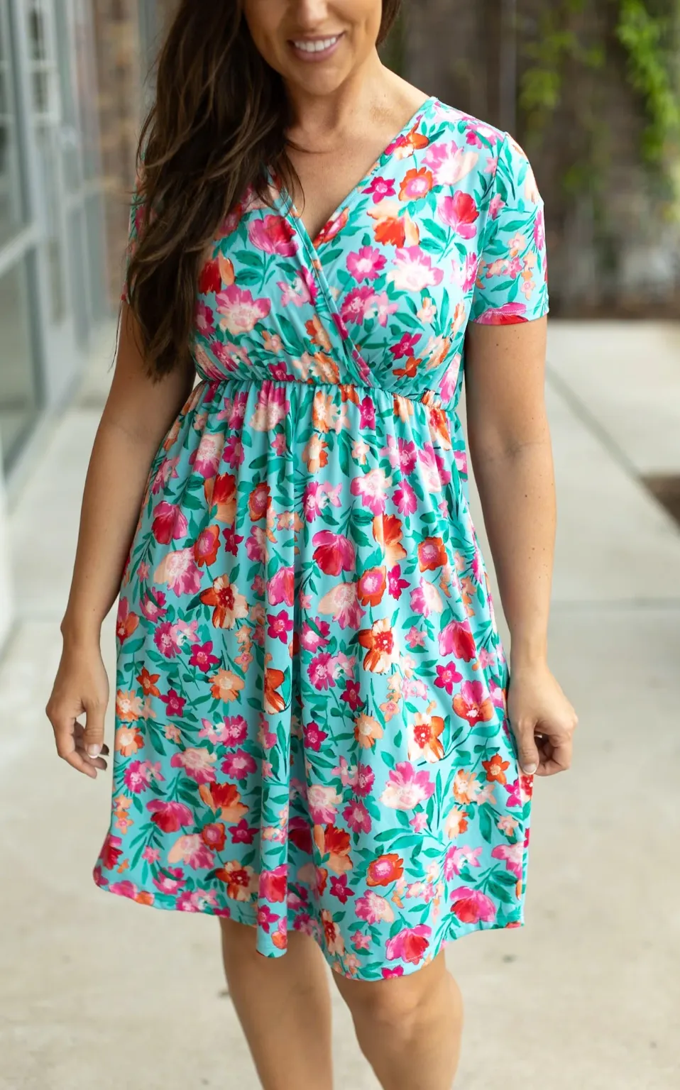 Tinley Dress - Aqua and Pink Floral