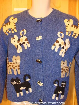 Ugly Cat Sweater with 2sided Cats and Buttons