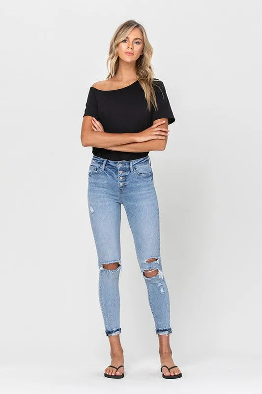 Victoria High Rise Button Up Ankle Skinny w/ Cuff