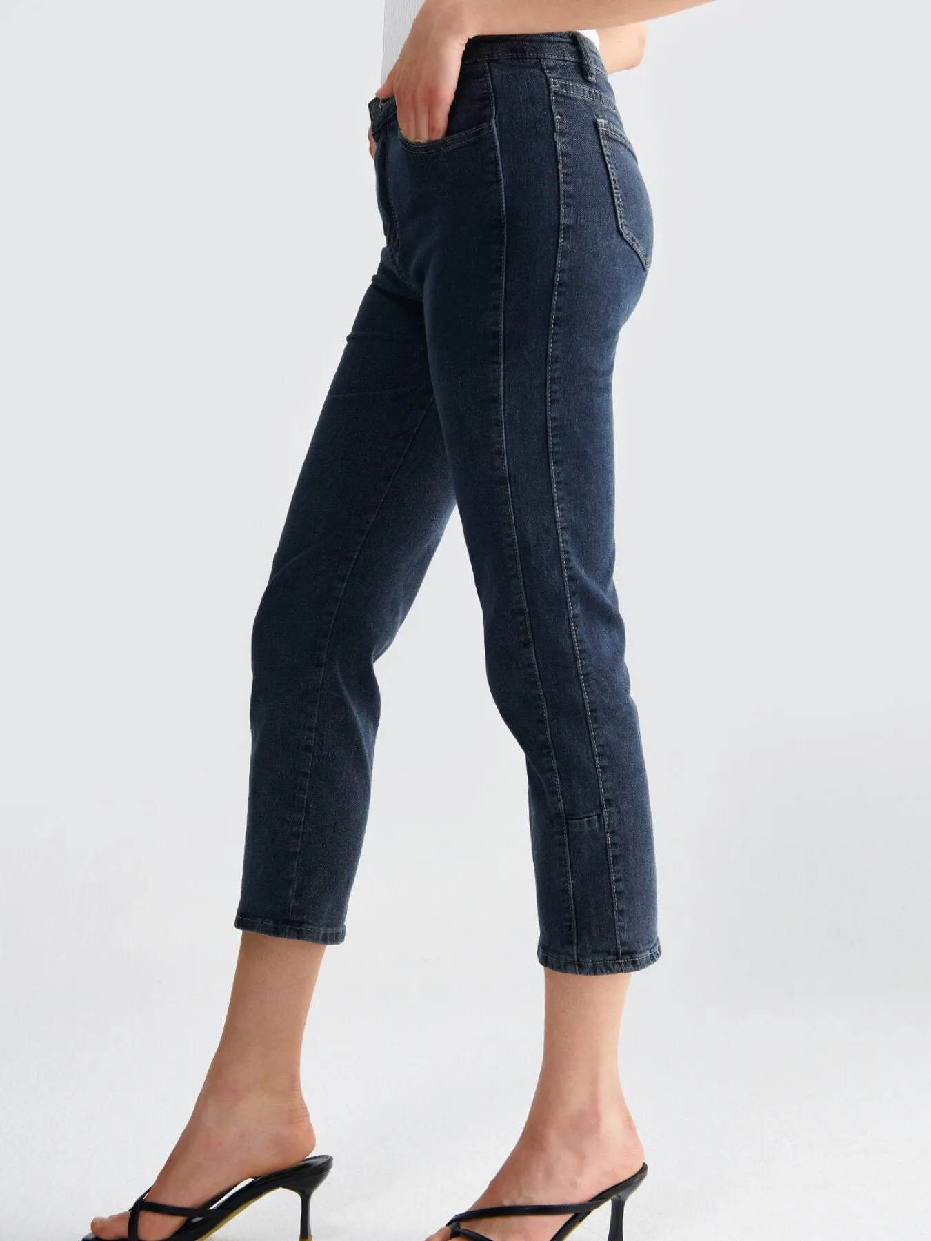 Washed Button Pocket Wide Leg Jeans