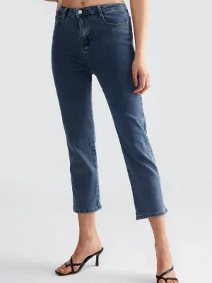 Washed Button Pocket Wide Leg Jeans