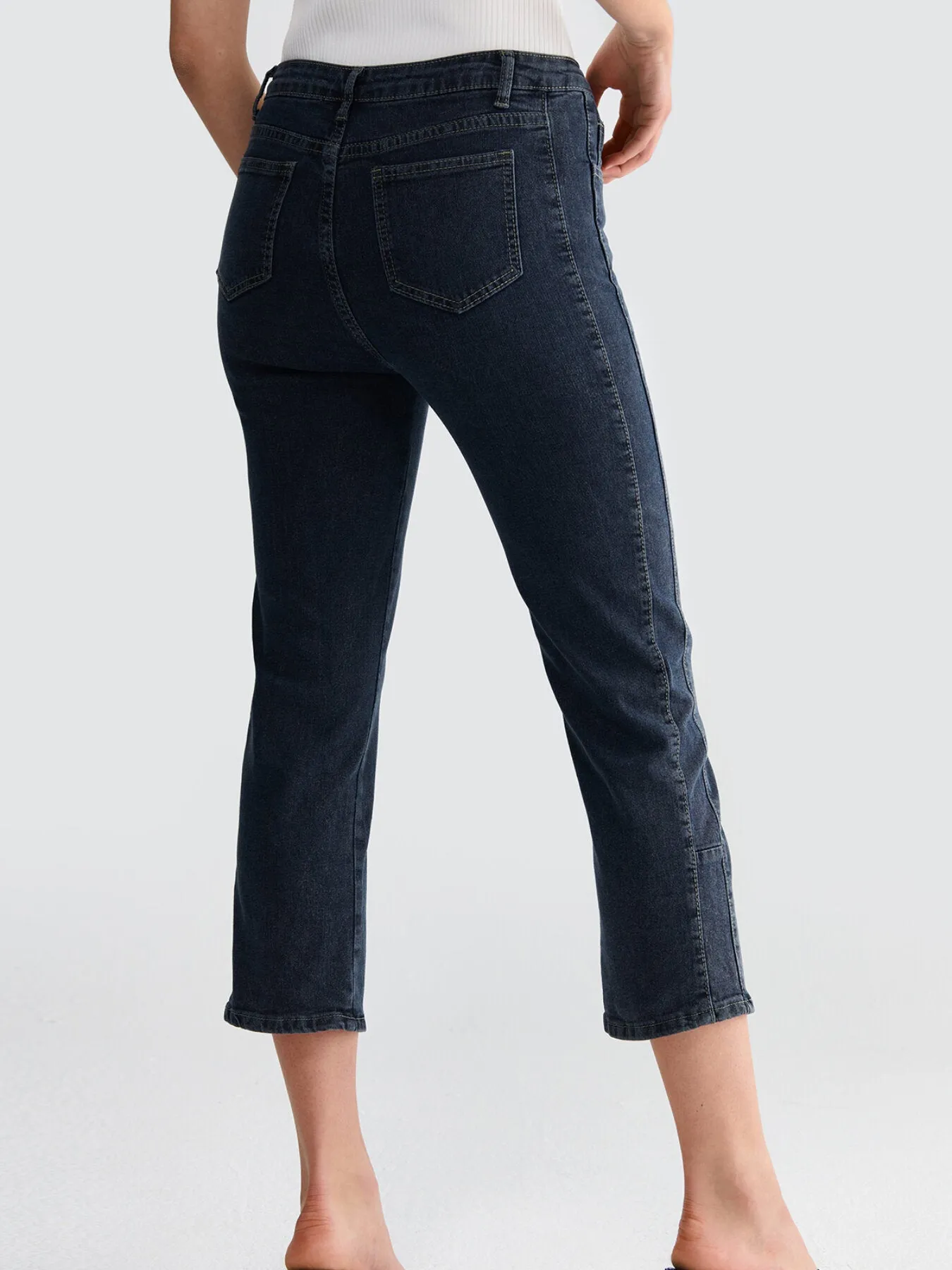 Washed Button Pocket Wide Leg Jeans