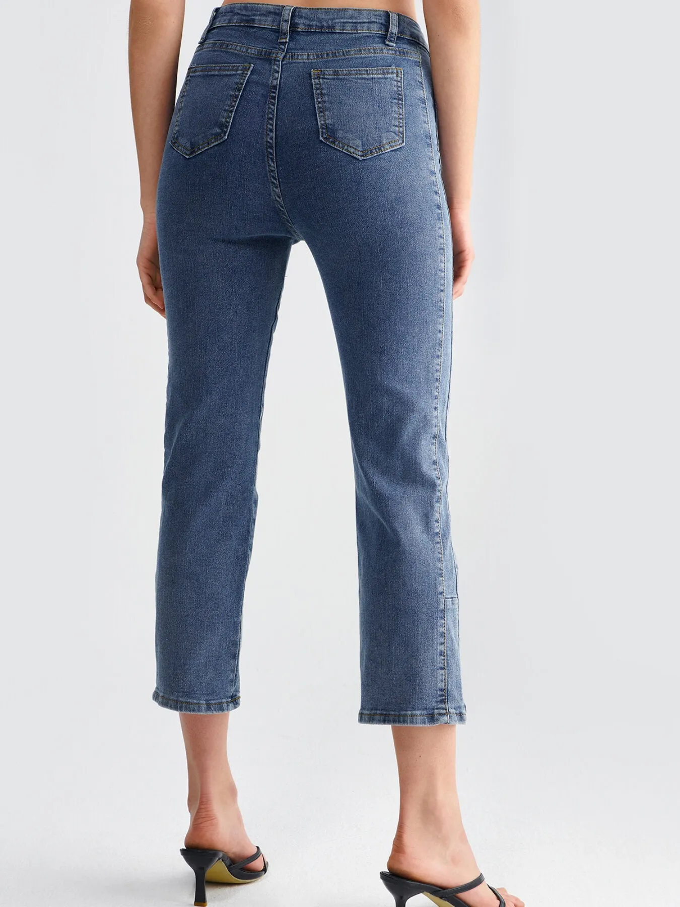 Washed Button Pocket Wide Leg Jeans