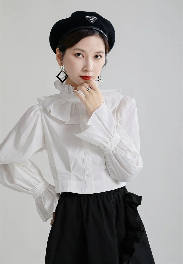 Women High Waist High Neck Pull Sleeves Shirts