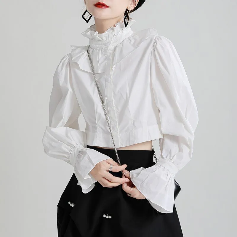 Women High Waist High Neck Pull Sleeves Shirts